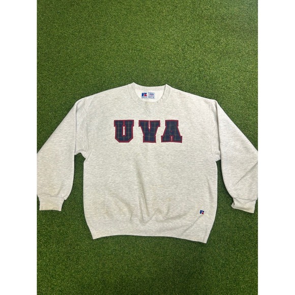 Russell Athletic Other - Vintage Russell Athletic UVA Sweatshirt XL Grey Plaid Applique Made in USA 90s